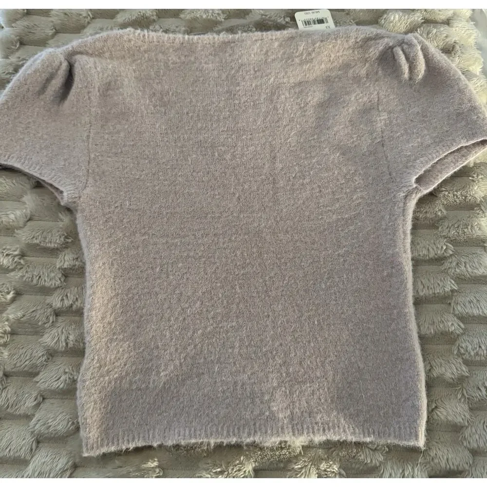Free People Fuzzy Knit Short Sleeve Cropped Sweater Top Soft Pink Size XS - Picture 6 of 10